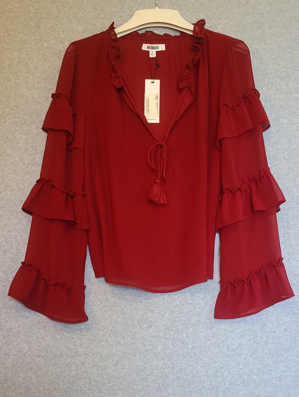 BB Dakota Size Small True Romance Garnet Red Tiered Flowy Whimsigoth Top